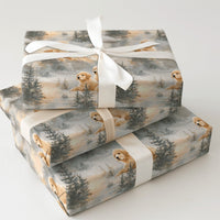Watercolor Puppy Gift Wrap, Golden Retriever Wrapping Paper, Winter Dog Christmas Wrapping Paper, Adorable Holiday Wrapping Paper Roll