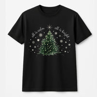Watercolor Christmas Tree Graphic Tee, All Is Calm All Is Bright Shirt, Minimalist Holiday T-Shirt, Winter Tree Xmas Shirt, Holiday Present Tee
