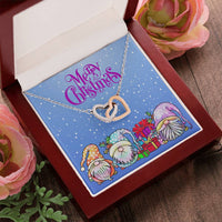 CZ Stainless Steel Heart Pendant, Christmas Gnome Interlocking Hearts Necklace, Holiday Winter Heart Jewelry, Romantic Xmas Present for Her