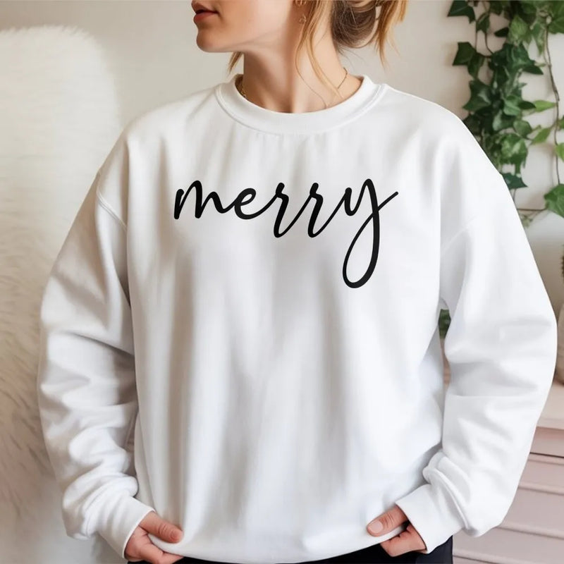 Minimalist Script Holiday Crewneck, Merry Christmas Sweatshirt, Festive Winter Aesthetic Pullover, Xmas Present for Women and Men