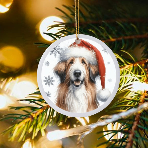 Santa Hat Dog Ceramic Ornament, Bearded Collie Christmas Ornament, Adorable Puppy Holiday Ornament, Xmas Tree Pet Decor, Dog 
