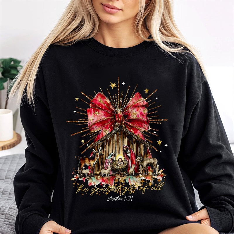 The Greatest Present of All Religious Pullover, Nativity Scene Christmas Sweatshirt, Christian Holy Night Holiday Sweater, Faith Faith Crewneck