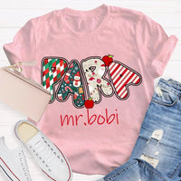 Custom Name Holiday Graphic T-Shirt, Personalized Christmas Apples Shirt, Adorable Xmas Teacher Fruit Tee, Festive Christmas Apple Shirt