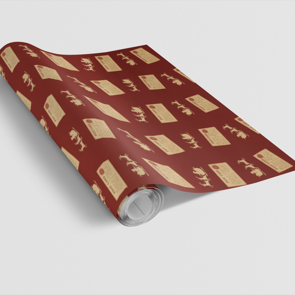 Christmas Postcard Gift Wrap, Vintage Santa Sleigh Wrapping Paper, Retro Santa Wrapping Paper, Holiday Gift Wrapping Paper Ro