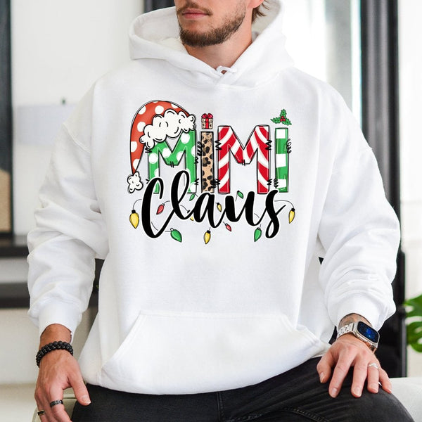 Festive Holiday Grandma Hoodie, Mimi Claus Christmas Hoodie, Adorable Typography Xmas Hoodie, Winter Family Gathering Pullove