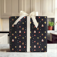 Adorable Cartoon Christmas Gift Wrap, Starry Night Santa Wrapping Paper, Holiday Bell Snowflake Wrapping Paper, Festive Winter Gift Wrap Roll