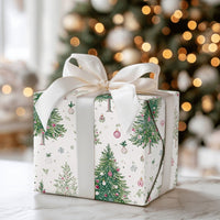 Festive Bauble Holiday Gift Wrap, Watercolor Christmas Trees Wrapping Paper, Snowflake Christmas Wrapping Paper, Winter Gift Wrap Roll