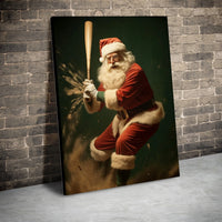 Action Sports Holiday Canvas, Santa Claus Baseball Canvas Print, Christmas Baseball Wall Art, Humorous Santa Sports Fan Canvas Wall Decor