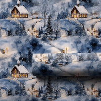 Watercolor Night Cabin Holiday Gift Wrap, Snowy Winter Village Wrapping Paper, Comfy Christmas Town Wrapping Paper, Festive Winter Gift Wrap