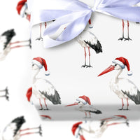 Santa Hat Bird Holiday Gift Wrap, Christmas Stork Wrapping Paper, Watercolor Winter Animal Wrapping Paper, Festive Whimsical Wrapping Paper