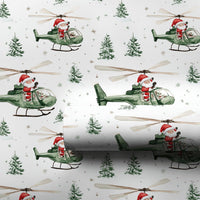 Aviation Holiday Gift Wrap, Santa Helicopter Christmas Wrapping Paper, Whimsical Xmas Wrapping Paper, Pilot Present Wrap