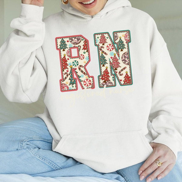 Festive Holiday Nurse Hoodie, RN Registered Nurse Christmas Hoodie, Nursing Student Pullover, Medical Worker Xmas Graphic Hoo