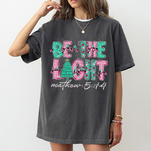 Matthew 5:14 Bible Verse Tee, Be the Light Christmas T-Shirt, Christian Holiday Faith Graphic Shirt, Scripture Jesus Church P
