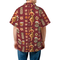 Pin Up Girl Santa Aloha Shirt, Christmas Tiki Hawaiian Shirt, Retro Tropical Holiday Button Down Shirt, Humorous Christmas Party Present