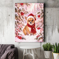 Santa Hat Chihuahua Wall Art, Christmas Chihuahua Canvas, Snowy Holiday Dog Print, Adorable Chihuahua Christmas Decor, Dog Lover Present Canvas