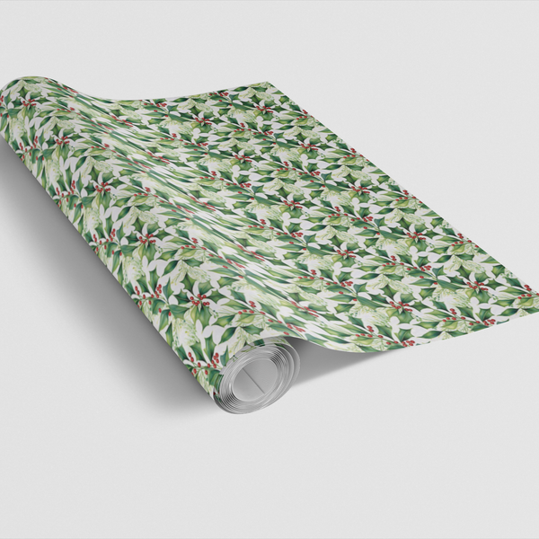 Holly Floral Holiday Gift Wrap, Poinsettia Christmas Wrapping Paper, Winter Botanical Wrapping Paper, Elegant Xmas Gift Wrapp