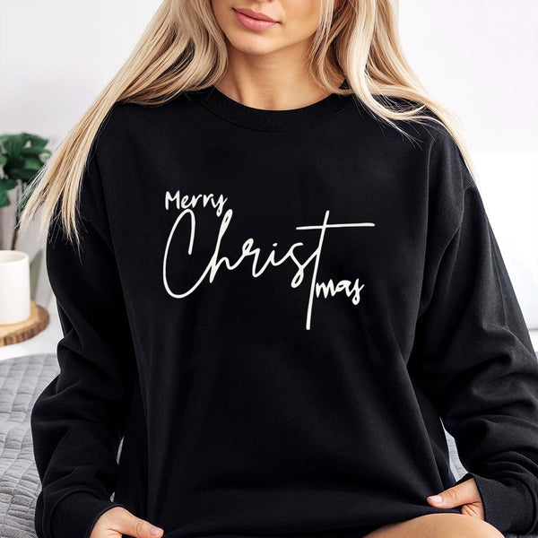 Minimalist Script Holiday Lettering Sweatshirt, Merry Christmas Sweatshirt, Aesthetic Winter Sweater, Comfy Xmas Family Crewn