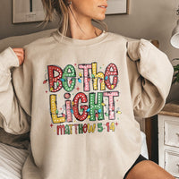 Matthew 5:14 Christmas Lights Sweater, Be the Light Sweatshirt, Religious Christian Faith Crewneck, Bible Verse Holiday Pullover