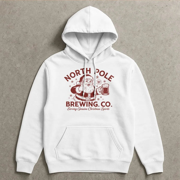 Humorous Santa Drinking Beer Hoodie, North Pole Brewing Co Hoodie, Vintage Xmas Holiday Graphic Sweatshirt, Christmas Party P