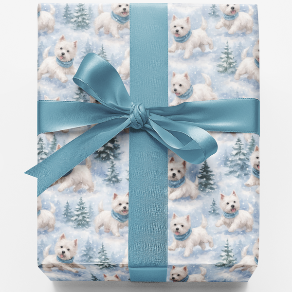 Winter Wonderland Terrier Gift Wrap, Westie Christmas Wrapping Paper, Adorable Dog Breed Wrapping Paper, Holiday Pet Lover Gi
