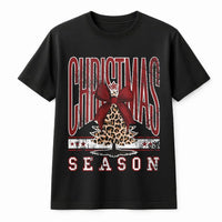 Holiday Bow Graphic Tee, Leopard Print Christmas Tree T-Shirt, Adorable Christmas Season Shirt, Festive Winter Tee, Holiday Present for Women
