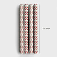 Reindeer Pine Tree Gift Wrap, Scandinavian Christmas Wrapping Paper, Nordic Holiday Wrapping Paper Roll, Red Winter Present Wrap Roll