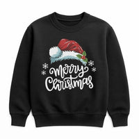 Merry Christmas Crewneck, Santa Hat Holly Christmas Sweatshirt, Festive Holly Graphic Sweater, Comfy Winter Holiday Sweatshirt Present