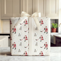 Ice Hockey Christmas Gift Wrap, Hockey Santa Wrapping Paper, Watercolor Sports Present Paper, Hockey Fan Holiday Gift Wrapping Paper Roll
