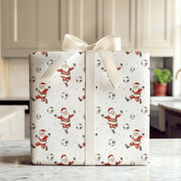 Sports Fan Christmas Gift Wrap, Watercolor Soccer Santa Wrapping Paper, Soccer Player Holiday Paper, Gold Stars Festive Present Wrap Roll