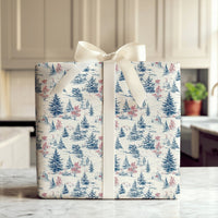 Snowy Village Christmas Gift Wrap, Winter Toile Wrapping Paper, French Country Toile Wrapping Paper, Elegant Blue Cream Holiday Gift Wrap