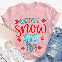 Snowflake Book Lover Holiday Shirt, Reading Snow Much Fun Christmas T-Shirt, Adorable Bookworm Graphic Tee, Winter Reader Xmas Present Shirt