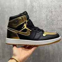 High Top Sneakers, Black Gold Colorway, Lace Up Design, Casual Gift for Sneaker Fans