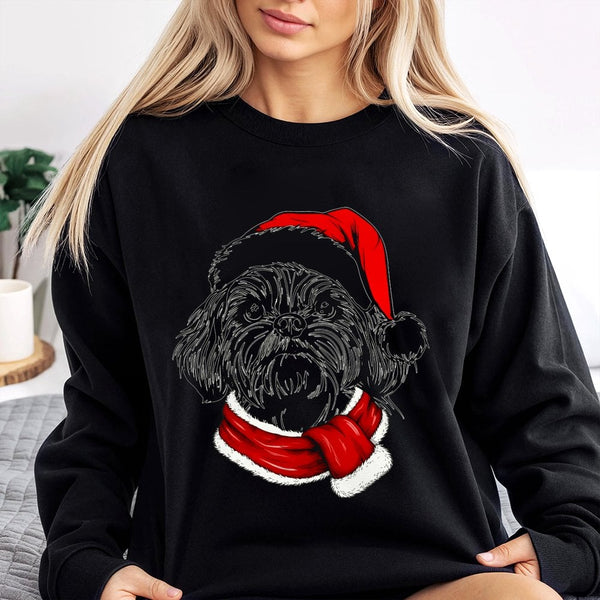 Festive Shih Tzu Holiday Crewneck, Santa Paws Christmas Dog Sweatshirt, Adorable Dog Lover Xmas Sweater, Winter Holiday Pullo