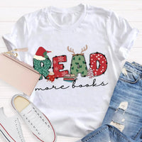 Bookish Holiday Shirt, Read More Books Christmas Teacher T-Shirt, Literary Book Lover Christmas Graphic Tee, Reader Teacher Present