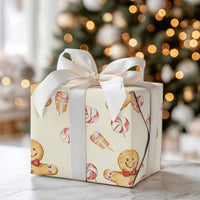 Watercolor Candy Christmas Wrapping Paper, Gingerbread Man Wrapping Paper, Peppermint Sweet Holiday Gift Wrap, Festive Xmas Paper Roll