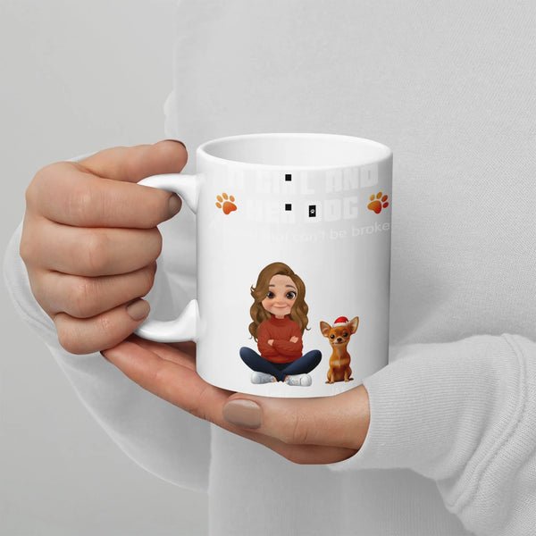 Chibi Girl Christmas Puppy Holiday Mug, Adorable Chihuahua Dog Mom Ceramic Mug, Festive Pet Lover Coffee Cup, Xmas Dog Parent