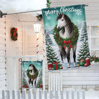 Winter Wreath Equestrian Yard Flag, Horse Merry Christmas Garden Flag, Double Sided Christmas Flag, Farmhouse Holiday Lawn Decor Present