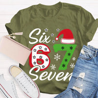 Festive Holiday Graphic Tee, Christmas Santa Hats Snowflakes T-Shirt, Adorable Winter Xmas Party Shirt, Retro Santa Snowflake Graphic T-Shirt