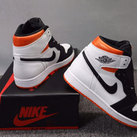 High Top Sneakers, Black White Orange Colorway, Lace Up Design, Casual Gift for Sneaker Fans