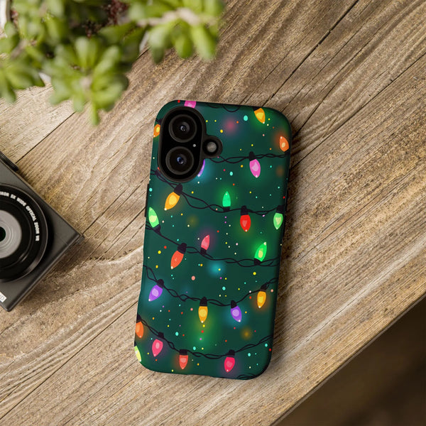 Colorful Holiday Bulb Pattern Phone Case, Christmas Lights Phone Case, Festive Winter Tree Lights Phone Cover, Merry Xmas iPh