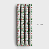 Botanical Grid Christmas Gift Wrap, Watercolor Holly Berry Wrapping Paper, Mistletoe Floral Wrapping Paper, Holiday Present Gift Wrap Roll
