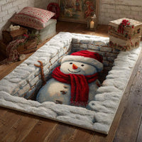 Christmas Optical Illusion Floor Rug, 3D Snowman Area Rug, Holiday Winter Carpet, Non-Slip Xmas Floor Mat, Festive Living Room Present