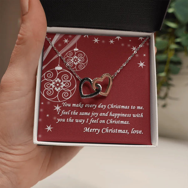 Two Tone Cubic Zirconia Pendant, Interlocking Hearts Necklace, Surgical Steel Double Heart Necklace, Romantic Christmas Prese