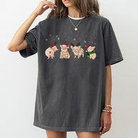 Adorable Christmas Pigs Graphic Tee, Merry Pigmas T-Shirt, Humorous Farm Animal Reindeer Shirt, Pig Lover Holiday T-Shirt, Farmer Christmas Present