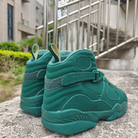 High Top Sneakers, Green Colorway, Strap Design, Casual Gift for Sneaker Fans