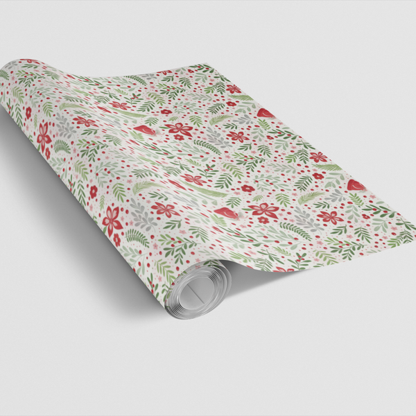 Botanical Christmas Gift Wrap, Winter Blossom Wrapping Paper, Festive Floral Holiday Wrapping Paper, Crimson Berry Winter Gif