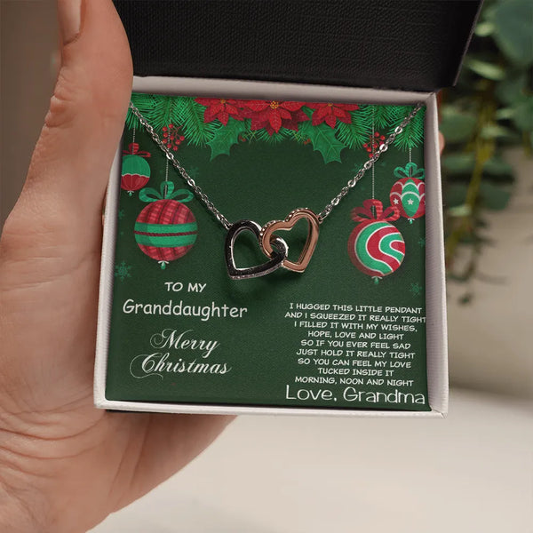 Surgical Steel Heart Necklace, Interlocking Heart Necklace for Granddaughter, Christmas Pendant Necklace, Meaningful Present 