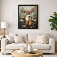 Winter Woodland Animal Canvas Print, Christmas Deer Canvas Wall Art, Festive Pinecone Wall Art, Holiday Season Home Decor, Xmas Present