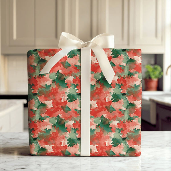 Abstract Christmas Gift Wrap, Red and Green Watercolor Wrapping Paper, Modern Painterly Holiday Paper, Festive Present Wrap f