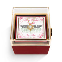 Christmas Knot Necklace with Rotating Rose Box, To My Daughter Love Knot Necklace from Mom, Sparkling CZ Pendant Necklace, Holiday Present
